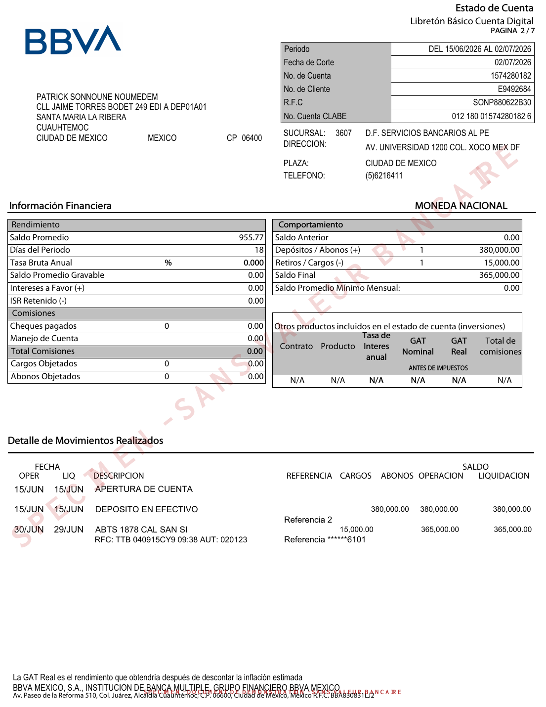 Page 2 du modèle spécimen