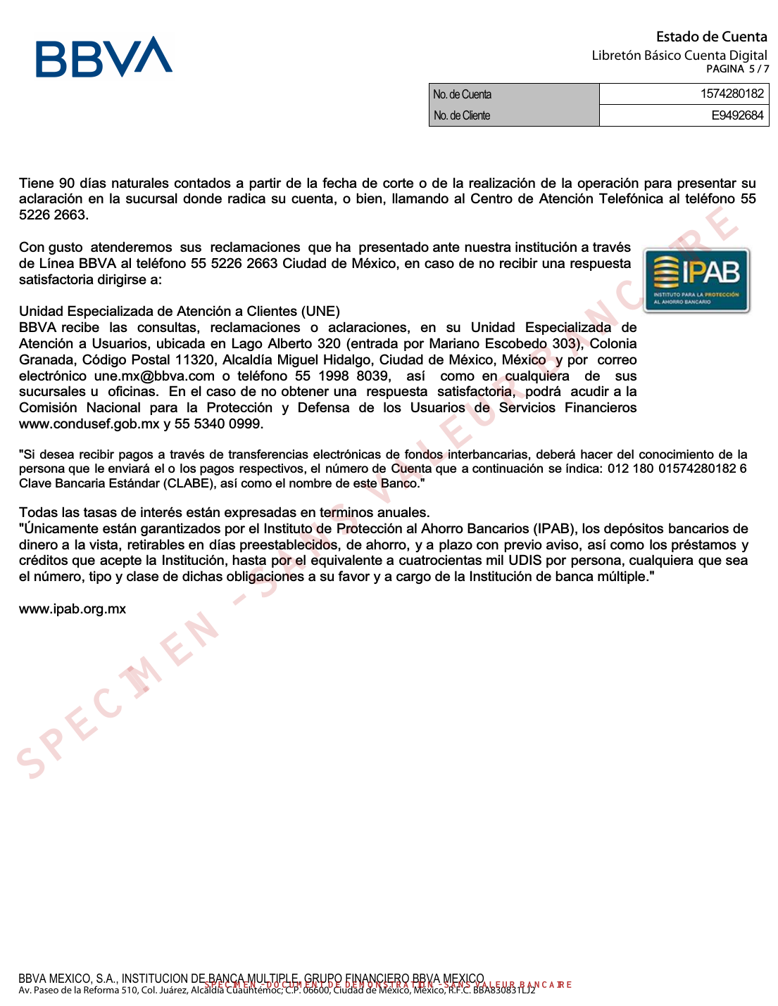 Page 5 du modèle spécimen