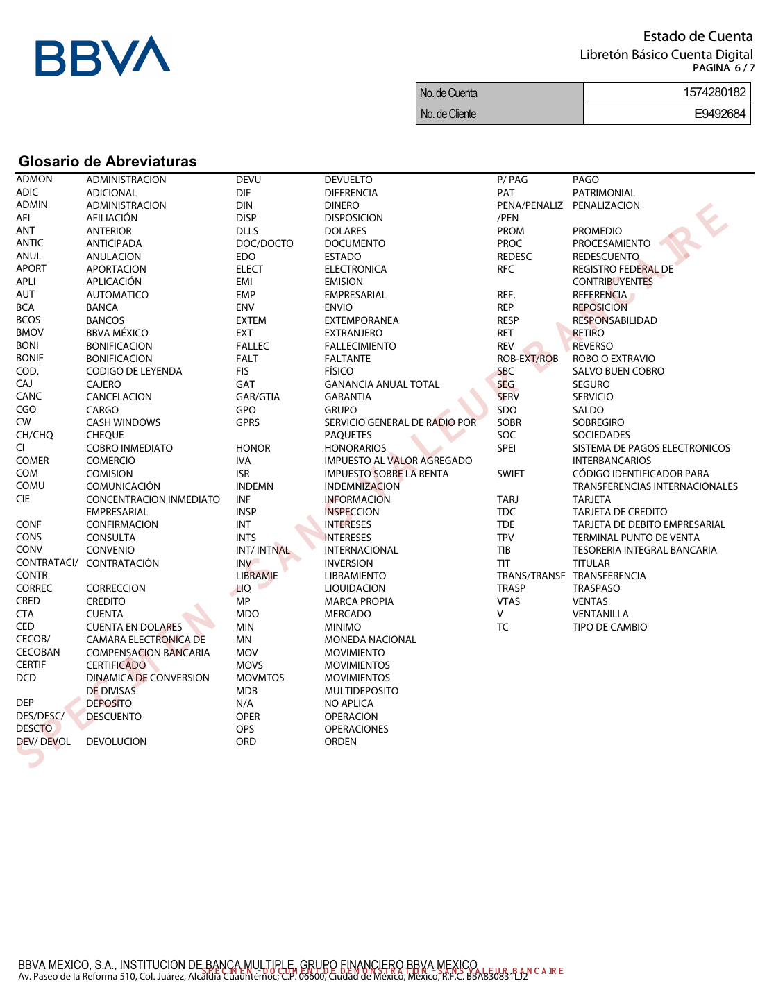 Page 6 du modèle spécimen