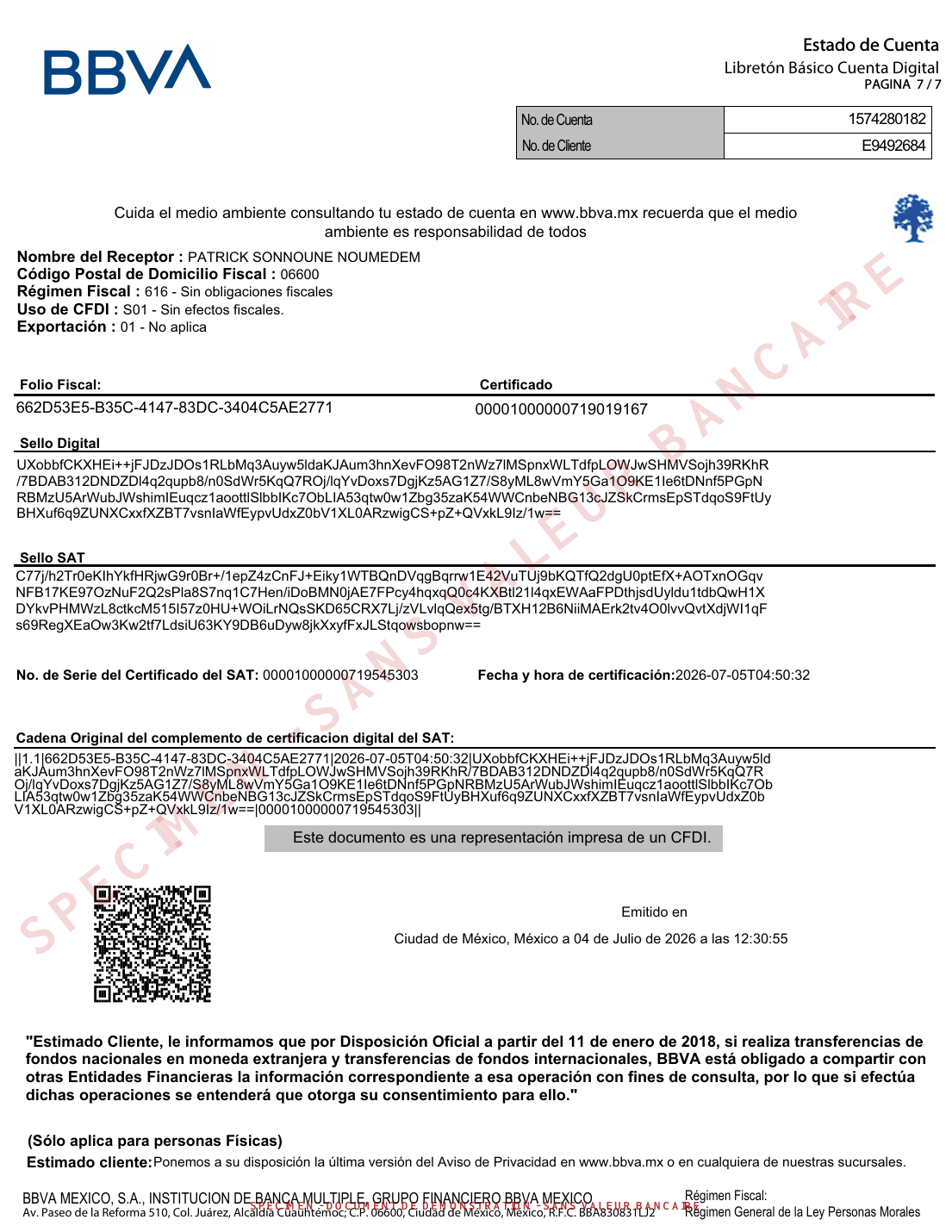 Page 7 du modèle spécimen